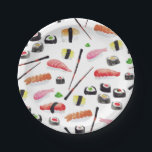 Miso Hungry Pappteller<br><div class="desc">Handgemalte Sushi- und Chopsticks-Muster von Shelby Allison.</div>