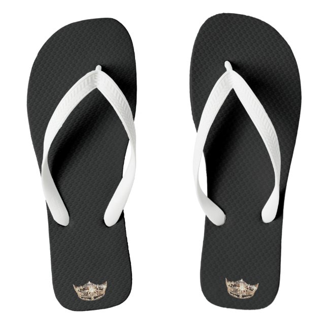 Miss America Adult Gold Crown White Flip Flops (Fußbett)