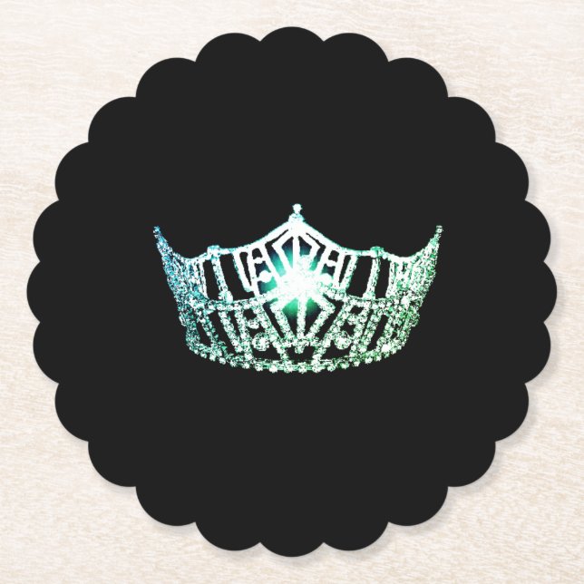 Miss America Aqua Crown Sclpd Paper Untersetzer (Vorderseite)
