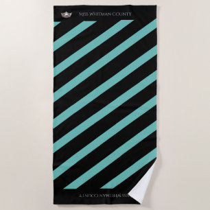 Miss America Aqua Stripe SLVR Crown Beach Handtuch