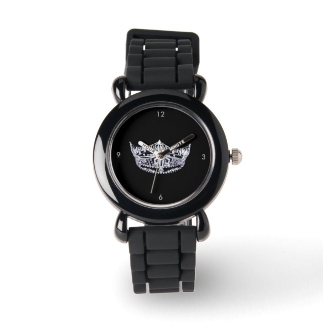 Miss America Art Crown Silver Glitzern Watch Armbanduhr (Vorderseite)