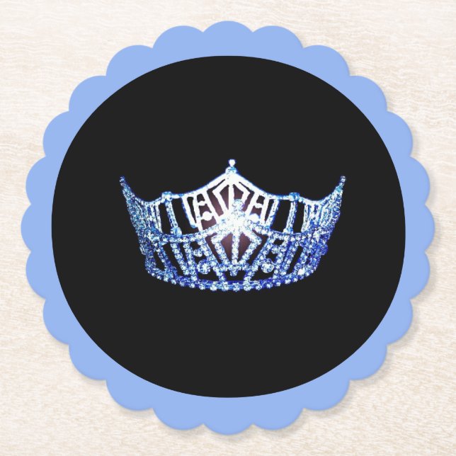 Miss America Blue Crown Scalloped Paper Untersetze Untersetzer (Vorderseite)