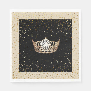 Miss America Gold Crown Gold Stars Paper Napkin Serviette