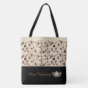 Miss America Gold Crown Tote Bag Brown Scrolls Tasche