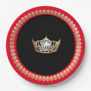 Miss America Red Gold Crown 9" Teller