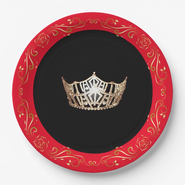 Miss America Red Gold Crown 9" Teller (Vorderseite)