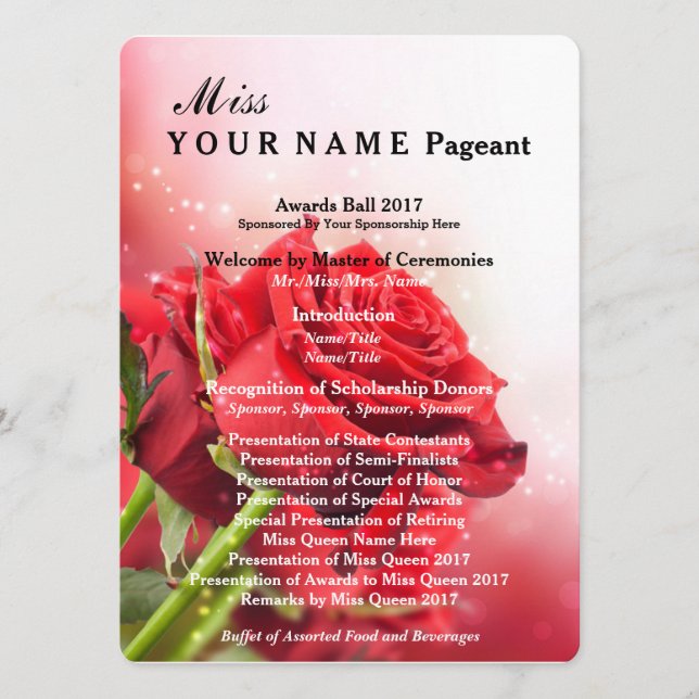 Miss America Rote Rose Pageant Awards Ball Program Programm (Vorderseite)