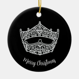 Miss America Silber-Kronen-Rund-Ornament Keramik Ornament