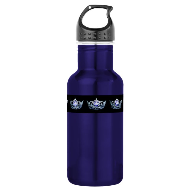 Miss America Silver-Blu Crown Pexagon Water Flasch Edelstahlflasche (Vorderseite)