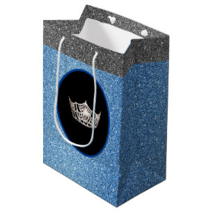 Miss America Silver Crown Blue FX GlitterGift Bag Mittlere Geschenktüte