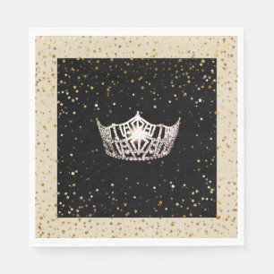 Miss America Silver Crown Gold Stars Paper Napkin Serviette
