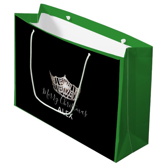 Miss America Silver Crown Green Geschenktasche Wei Große Geschenktüte (Vorderseite Schrägansicht)
