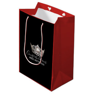 Miss America Silver Crown Red Gift Bag-Medium Mittlere Geschenktüte