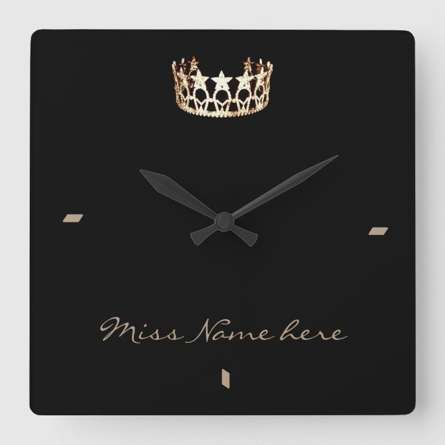 Miss America Stil Gold Crown Clock Quadratische Wanduhr (Vorderseite)