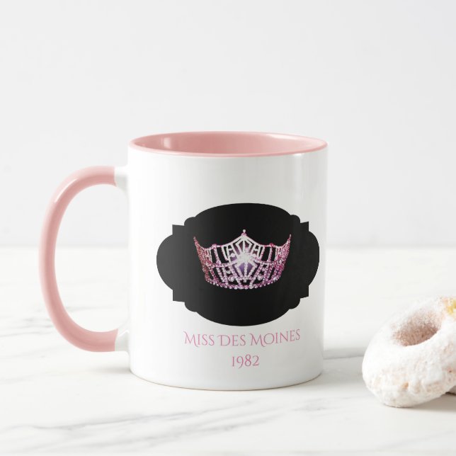 Miss America style Custom Name Pink Crown  Mug Tasse (Mit Donut)