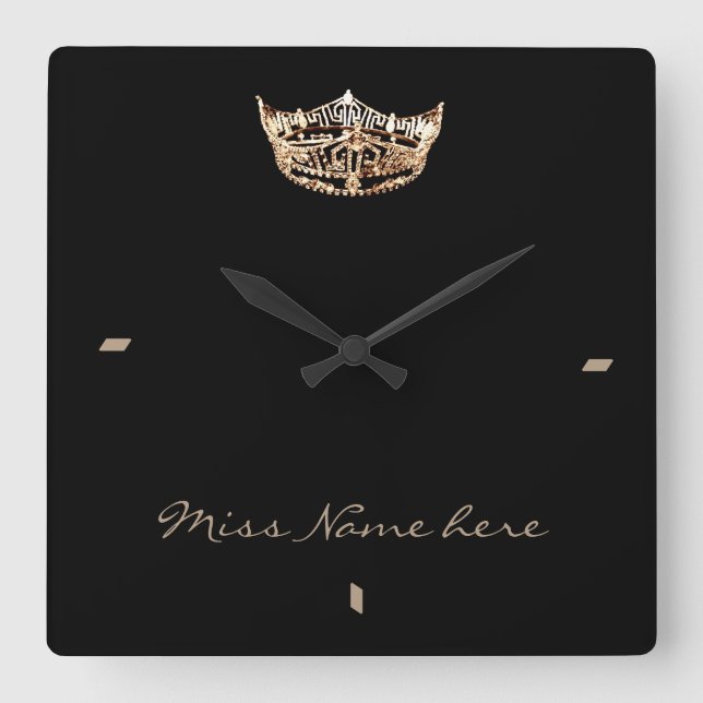 Miss America Style Gold Crown Clock Quadratische Wanduhr (Vorderseite)