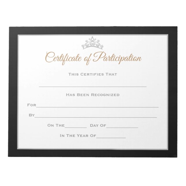 Miss America style Pageant Certificates-particptt Notizblock (Vorderseite)