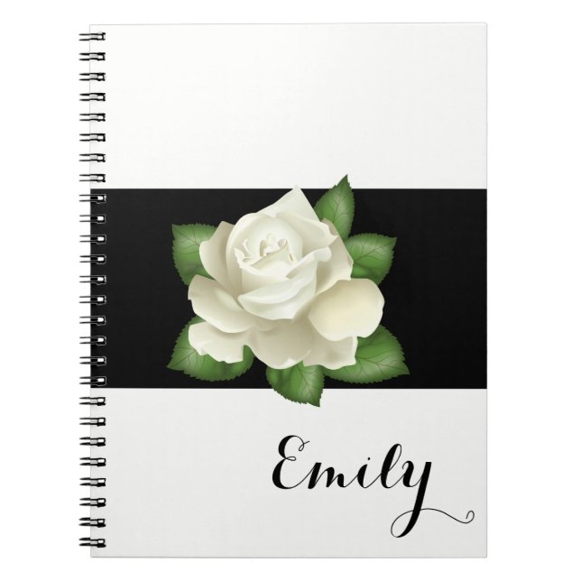 Miss America White Rose Carnet - Nom personnalisé (Devant)