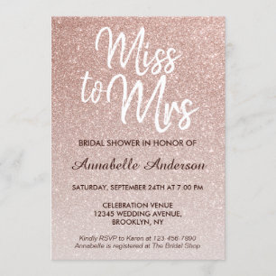 Miss an Mrs. Pink Rose Gold Glitzer Brautparty Einladung