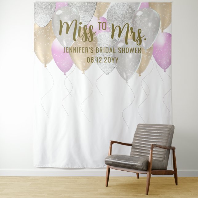 Miss Balloon Arch Fuchsia Gold Bridal Hintergrund Wandteppich (Beispiel)