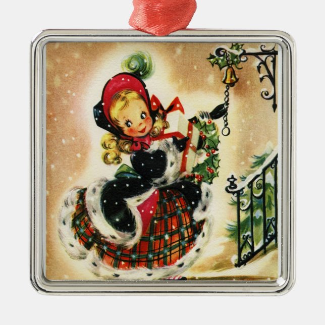 "Miss Belle" Vintager Feiertag Silbernes Ornament (Vorne)