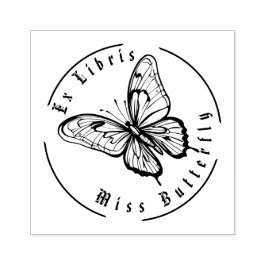 Miss Butterfly Schwarz und Weiß Personalisiert Gummistempel