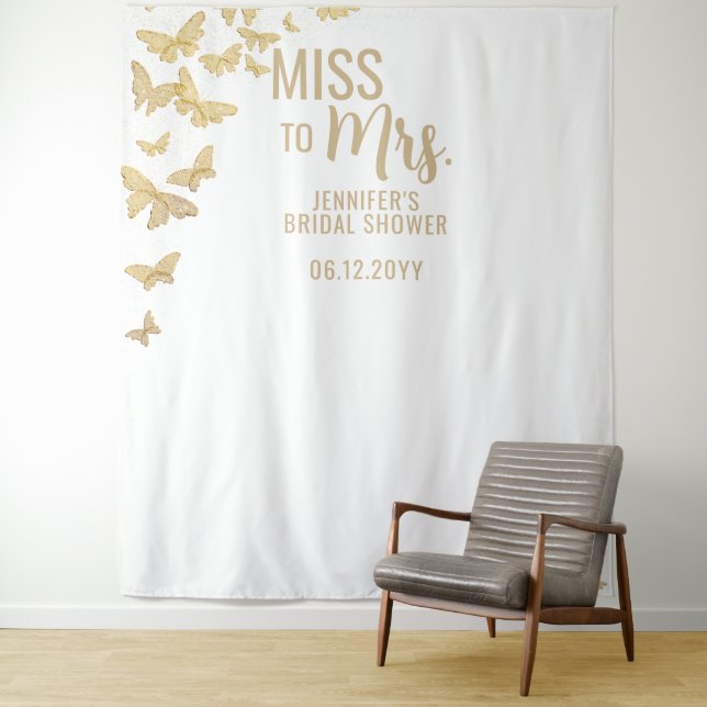 Miss Gold Butterfly Chic White Bridal Hintergrund Wandteppich (Beispiel)