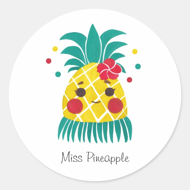 Miss Hawaiian Pineaple Runder Aufkleber (Vorderseite)
