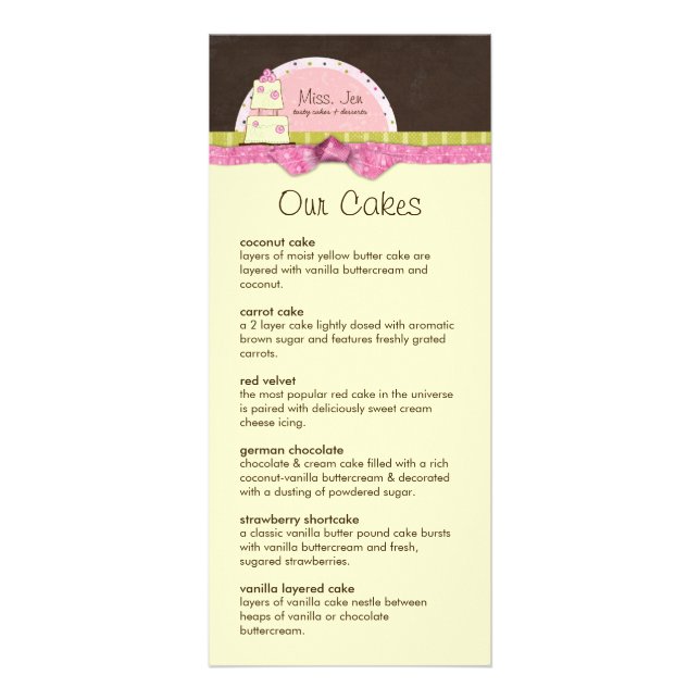 Miss. Jen Menu Rack Cards Werbekarte (Vorne)