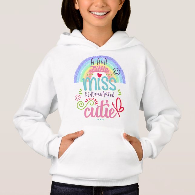 Miss Kindergarten Rainbow Pastel Individuelle Name Hoodie (Vorderseite)