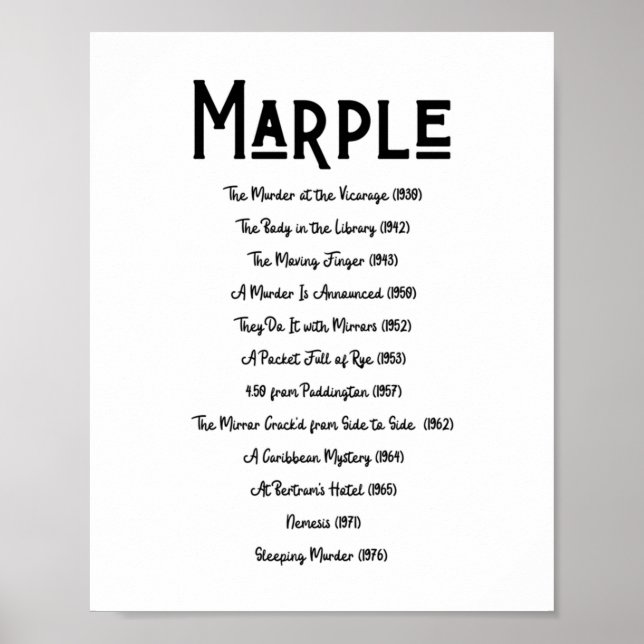Miss Marple Book List Agatha Christie Bookish Lite Poster (Vorne)