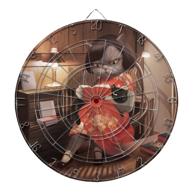 Miss Meow - Vintage Katze Reading Time Dartscheibe (vorne)