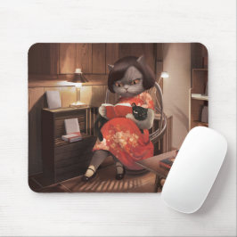 Miss Meow - Vintage Katze Reading Time Mousepad