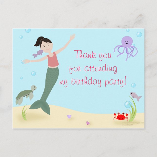 Miss Mermaid Dark Hair Vielen Dank Postkarte (Vorderseite)