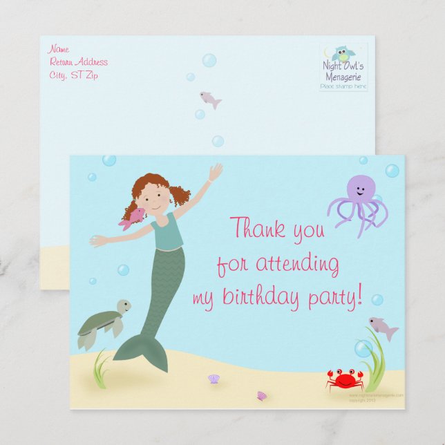 Miss Mermaid Party Vielen Dank Postkarte (Vorne/Hinten)