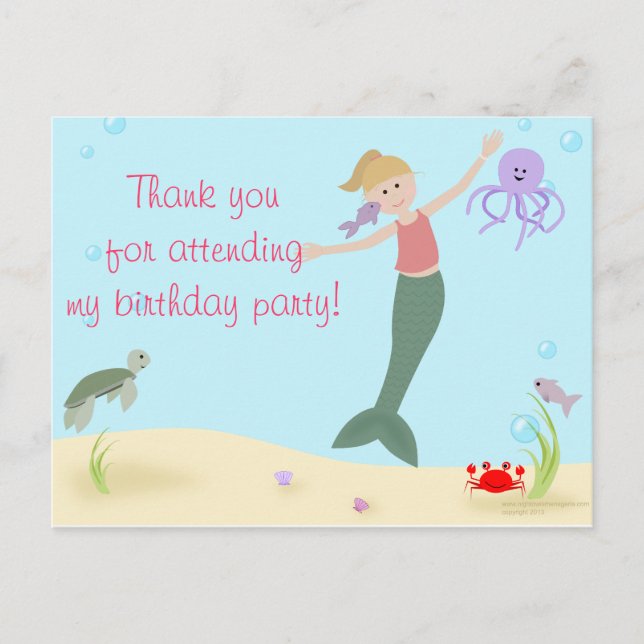 Miss Mermaid Party Vielen Dank Postkarte (Vorderseite)