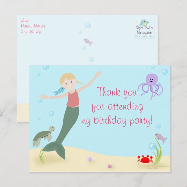 Miss Mermaid Party Vielen Dank Postkarte (Vorne/Hinten)