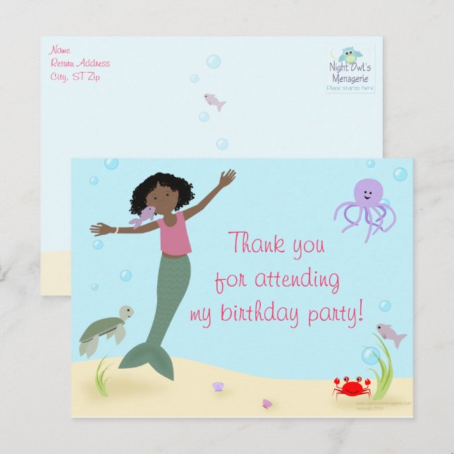 Miss Mermaid Party Vielen Dank Postkarte (Vorne/Hinten)