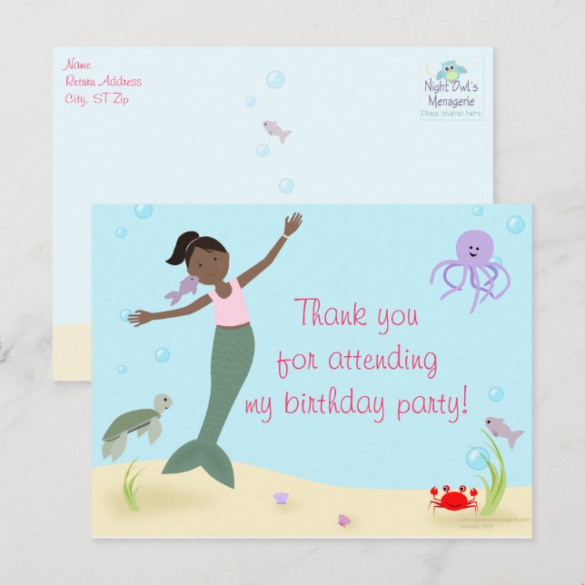Miss Mermaid Party Vielen Dank Postkarte (Vorne/Hinten)