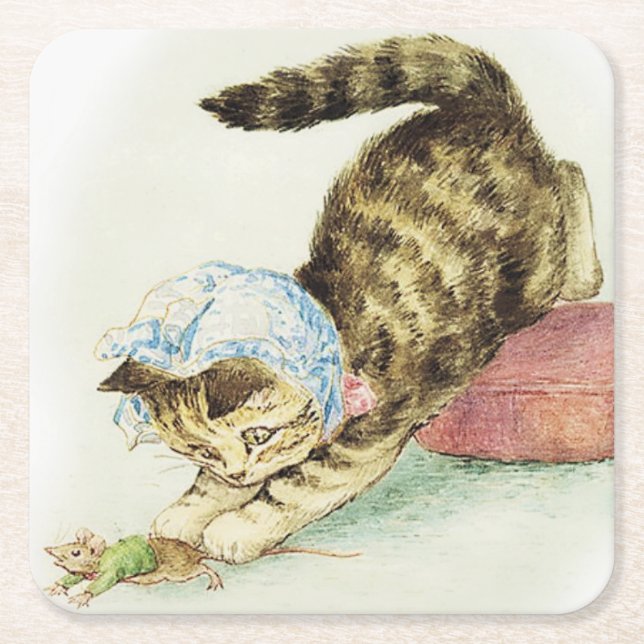"Miss Moppet chases a Mouse" von Beatrix Potter Rechteckiger Pappuntersetzer (Vorderseite)