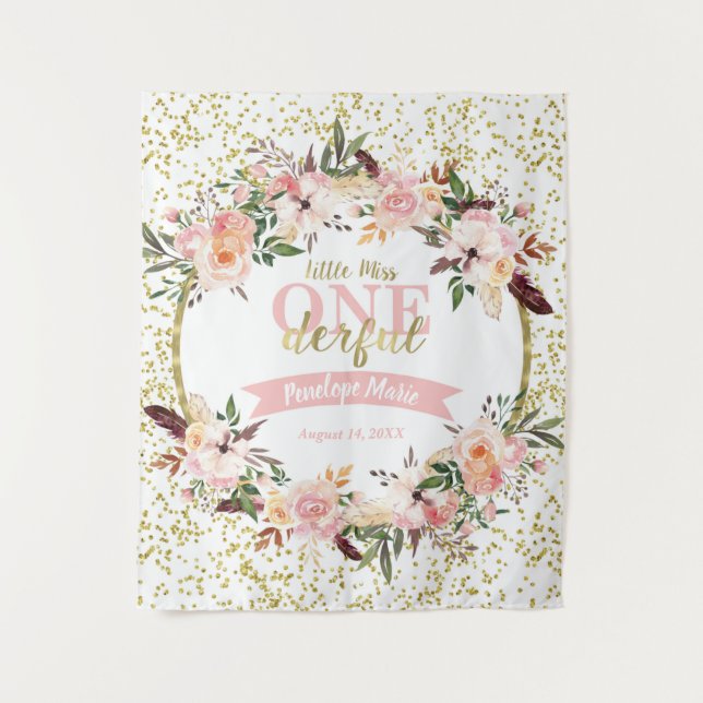 Miss ONEderful Birthday Backdrop, Banner, Boho Wandteppich (Vorderseite)