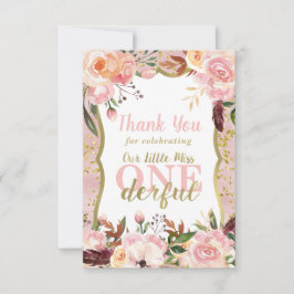 Miss ONEderful Birthday Dankeschön Card, Boho, Gol Dankeskarte