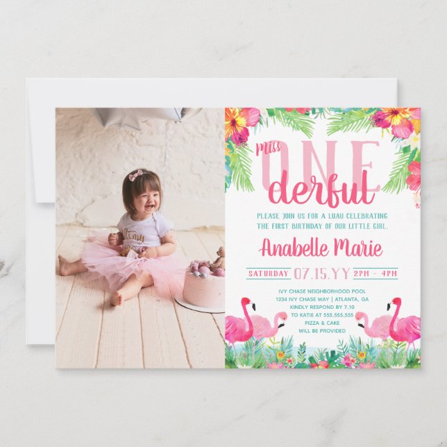 Miss ONEderful First Birthday Luau Einladung (Vorderseite)