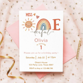 Miss ONEderful Girl 1. Geburtstag Einladung