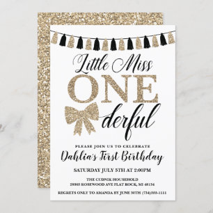 Miss Onederful Invitation d'anniversaire, noir et 
