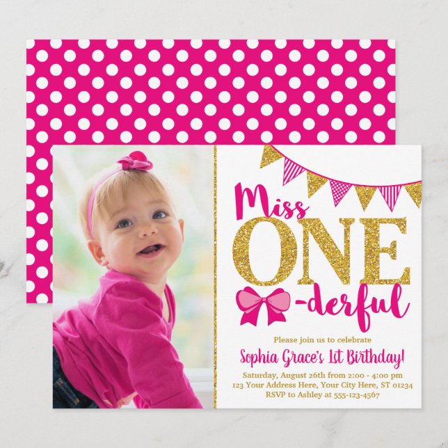 Miss ONEderful Invitation de premier anniversaire (Devant / Derrière)