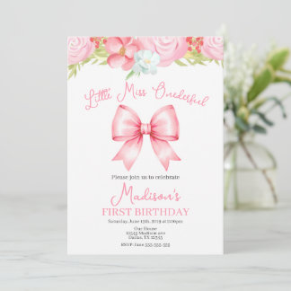 Miss Onederful Pink Bow First Birthday Invitation Einladung