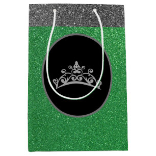 Miss Pageant Crown Green FX GlitterGift Bag Mittlere Geschenktüte