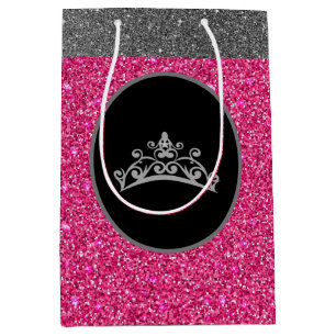 Miss Pageant Tiara Crown Pink FX GlitterGift Bag Mittlere Geschenktüte