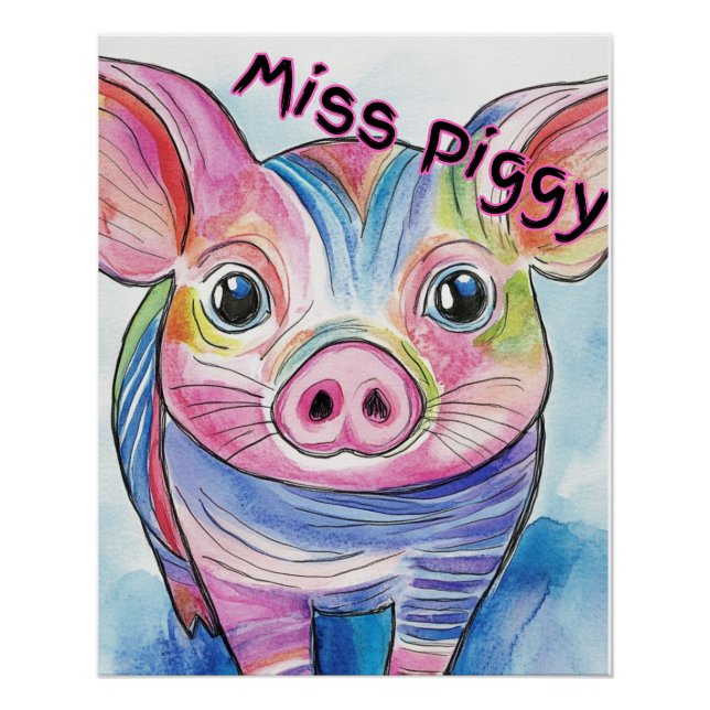 Miss Piggy Aquarelle Poster pour enfants (Devant)